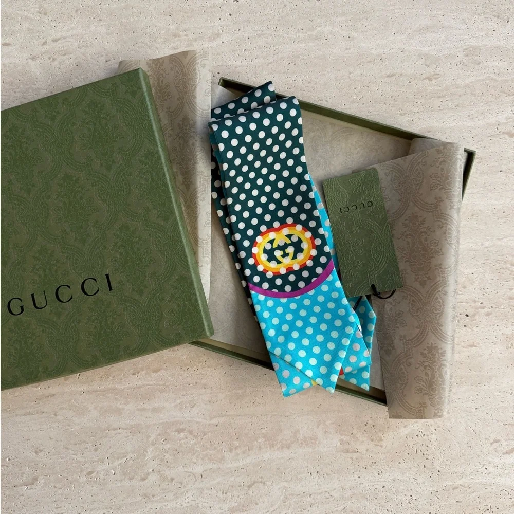 NWT Gucci Polka Dot Print Silk Headscarf Sz/ S